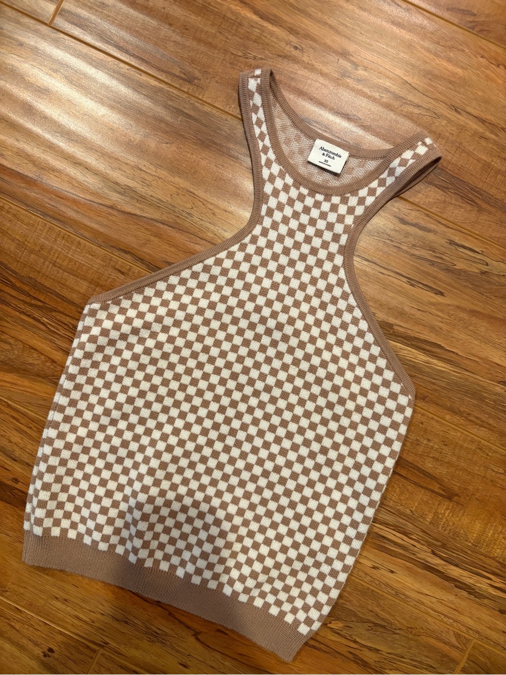 Abercrombie & Fitch Brown and Cream Checker Knit Tank